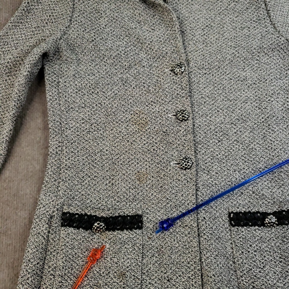 St John Basics Jacket Womens Size 6 Gray‎ Black Buttons Pockets Formal Casual ZZ - Picture 7 of 16